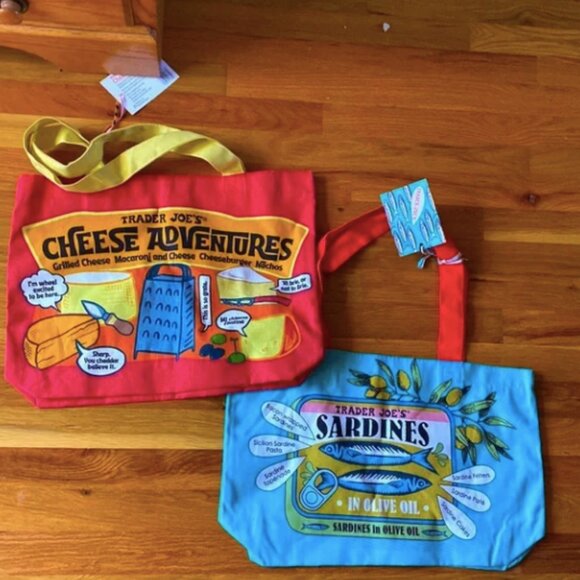 Trader Joe's Cheese and Canned Sardine Fish Shopping Tote Bag Bundle - Picture 3 of 3